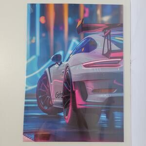 Displate - Neon Car - Sports Car Metal Poster 17.5" x 12.5" Signed New, Wall Art